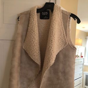 Cream and Tan Sheepskin Vest with Suede